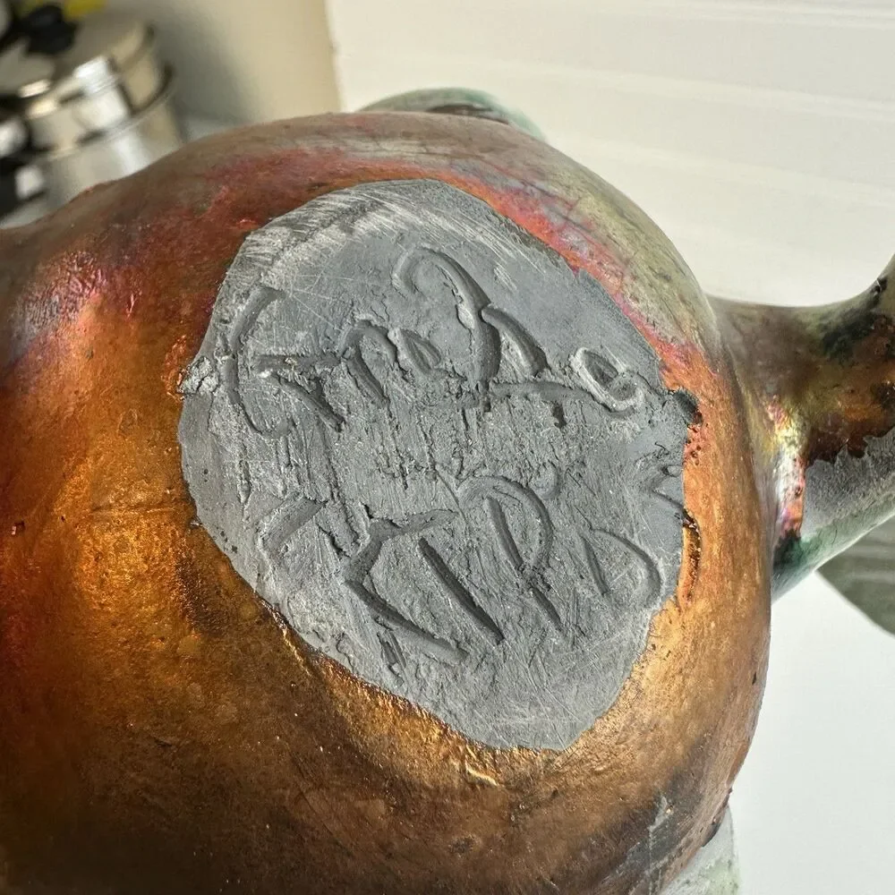Artisan Raku Pottery Happy Surprised Fish Whimsical Coastal Beach Signed Ceramic